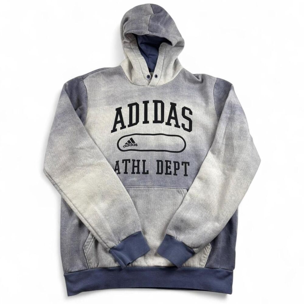 Adidas Athl Dept Hoodie Men’s M Gray Navy Pullover Sweatshirt Graphic